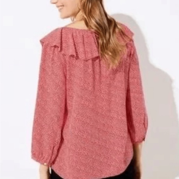 Loft Valentine’s Day Heart Ruffle Long Sleeve Blouse Top M - Picture 2 of 6